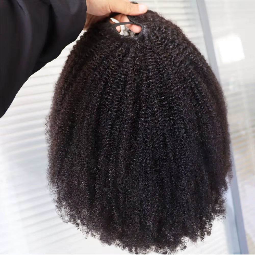 Natural Black #1B Jet Black #1 Tight 4C Afro Kinky Curly Virgin Remy Brazilian 100% Human Hair V U Part Machine Wig Black Women