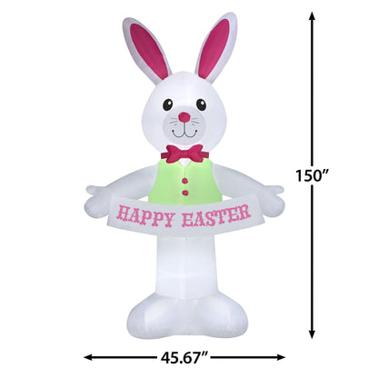 12.5'  Airblown Inflatable Giant Easter Bunny W/ Happy Easter Banner Yard Decoration