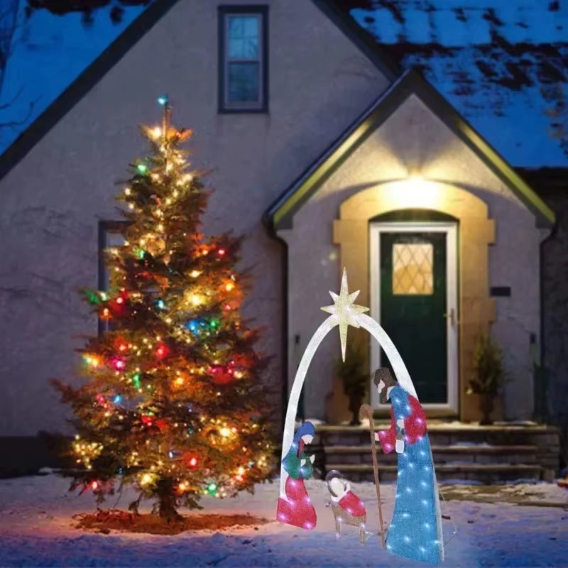 2024 New Waterproof with Light Nativity Scene 5.5FT Outdoor Lighted Nativity Scene Christmas Decoration Easter Yard Decoration