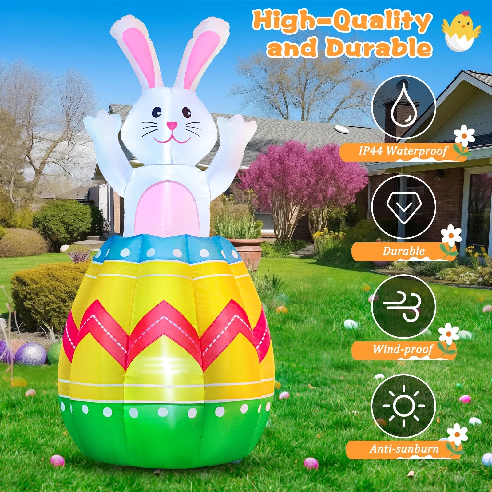 4 FT Inflatable Easter Bunny in the Egg Automatic up and Down, Outdoor Blow up Rabbit Yard Decorations Built-In LED Lights, Indoor Yard Party Lawn Garden Holiday Decor