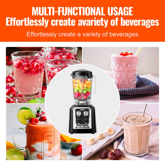 Professional Blender, Commercial Countertop Blenders, 68 Oz Jar Blender Combo, Stainless Steel 3 Functions Blender, For Frozen Drinks, Shakes, Smoothies, Peree, And Crush Ice, Black
