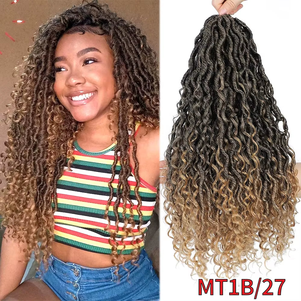 Synthetic Crochet Braids Hair Passion Twist River Goddess Braiding Hair Extension Ombre Brown Faux Locs with Curly Hair X-TRESS