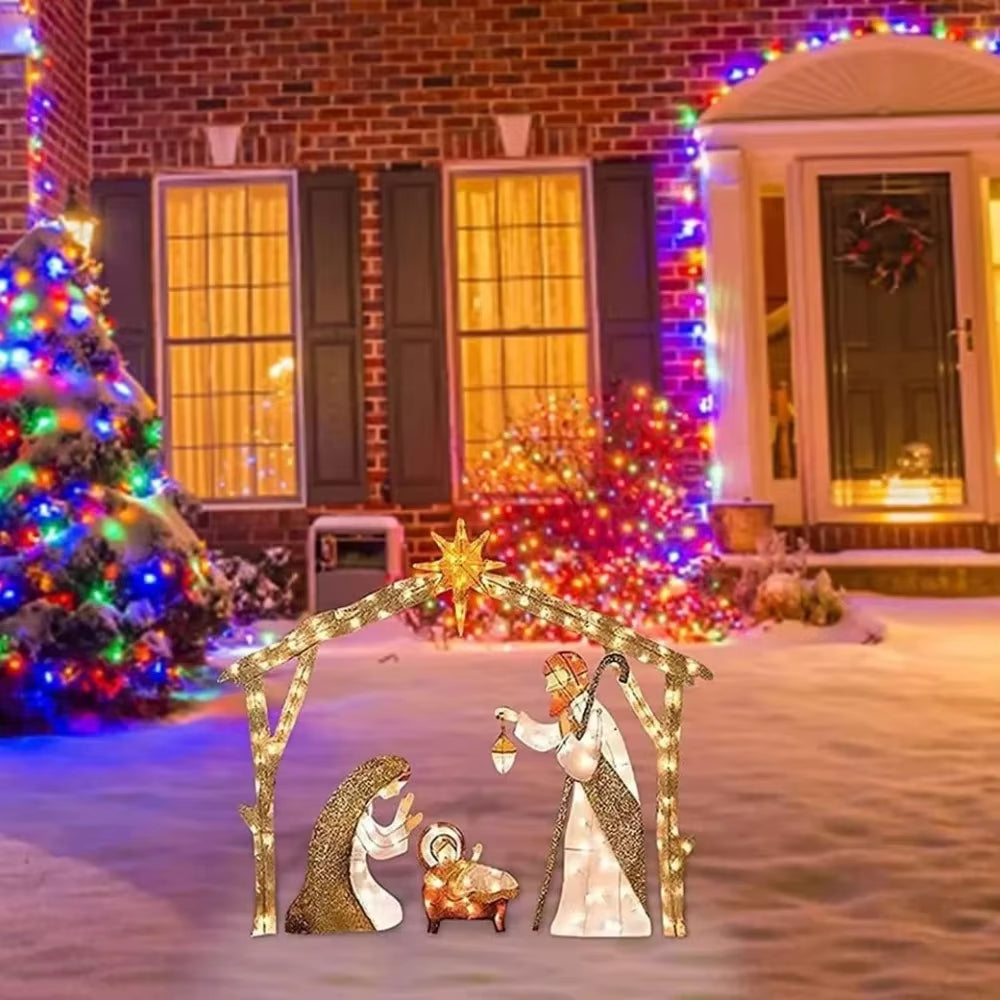 5.5FT Waterproof Outdoor Nativity Scene with Warm LED Lights, Christmas & Easter Yard Lawn Decor