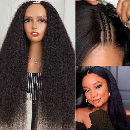 10A V Kinky Straight Wig, Human Hair, No Leave Out, Upgraded U Part, Glueless Wigs for Women, Brazilian Yaki Straight, Beginner Friendly, 150% Density, 24Inch