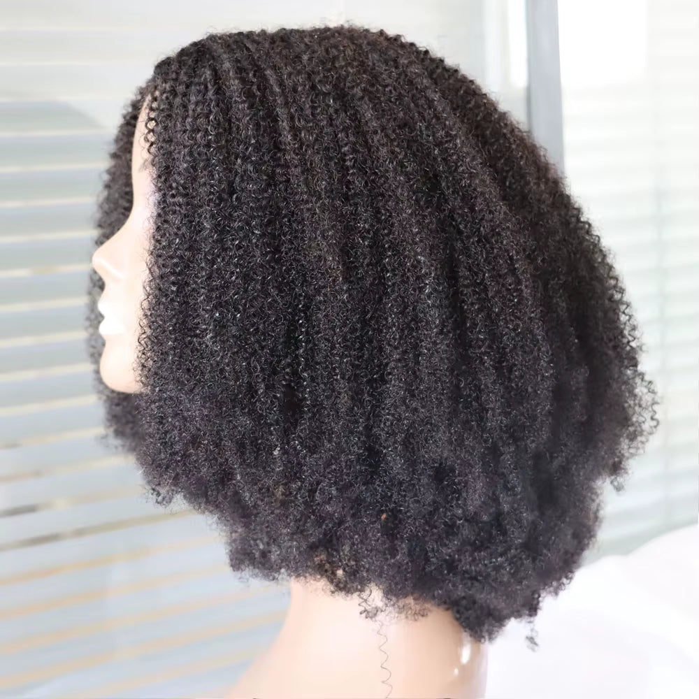 Natural Black #1B Jet Black #1 Tight 4C Afro Kinky Curly Virgin Remy Brazilian 100% Human Hair V U Part Machine Wig Black Women