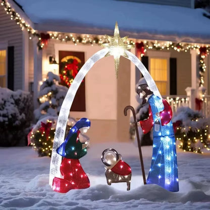 2024 New Waterproof with Light Nativity Scene 5.5FT Outdoor Lighted Nativity Scene Christmas Decoration Easter Yard Decoration