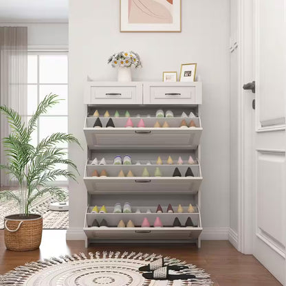 31.5 In. W X 47 In. H 24-Pair White Wood Foldable Shoe Storage Cabinet with 3-Doors 2-Drawers Shoe Rack Organizer