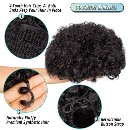 Synthetic Large Afro Puff Drawstring Ponytail Kinky Curly Hair Bun Piece with Clips in Updo Extensions for Black Women