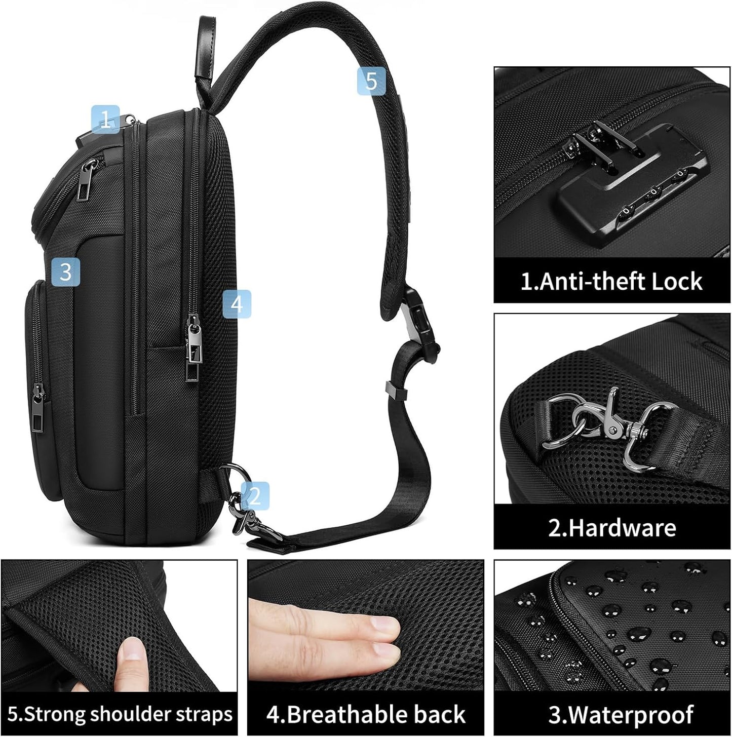 Umydeal Sling Backpack Sling Bag Crossbody Backpack Shoulder Casual Daypack Rucksack for Men (Gray)