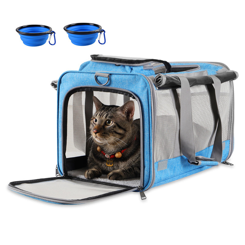 Pet Cat Handbag Outing Carrying Bag Shoulder Cross Dog Teddy Bichon Small Dog Wagon Bag With Two Feeding Bowls