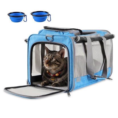 Pet Cat Handbag Outing Carrying Bag Shoulder Cross Dog Teddy Bichon Small Dog Wagon Bag With Two Feeding Bowls