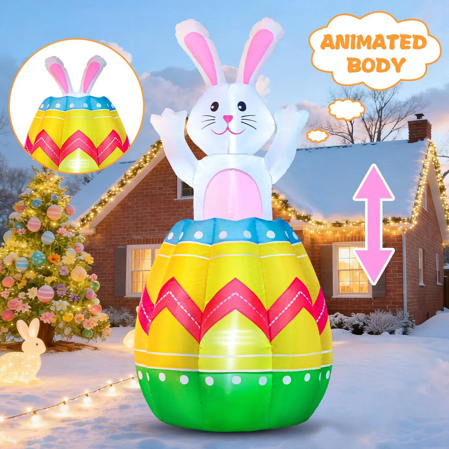 4 FT Inflatable Easter Bunny in the Egg Automatic up and Down, Outdoor Blow up Rabbit Yard Decorations Built-In LED Lights, Indoor Yard Party Lawn Garden Holiday Decor