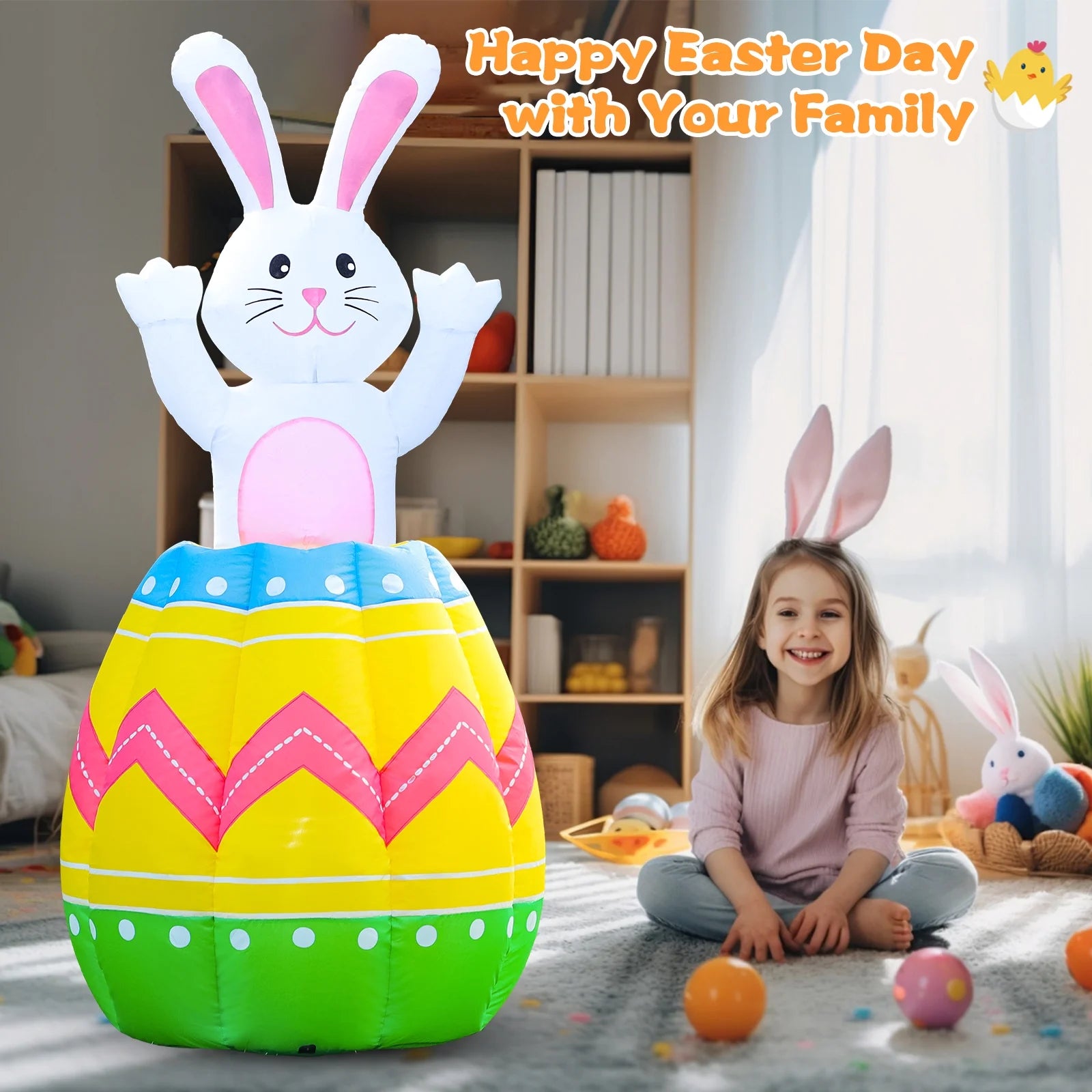 4 FT Inflatable Easter Bunny in the Egg Automatic up and Down, Outdoor Blow up Rabbit Yard Decorations Built-In LED Lights, Indoor Yard Party Lawn Garden Holiday Decor