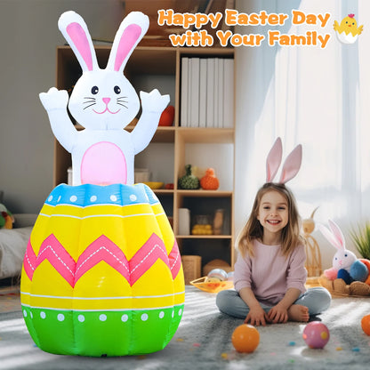 4 FT Inflatable Easter Bunny in the Egg Automatic up and Down, Outdoor Blow up Rabbit Yard Decorations Built-In LED Lights, Indoor Yard Party Lawn Garden Holiday Decor