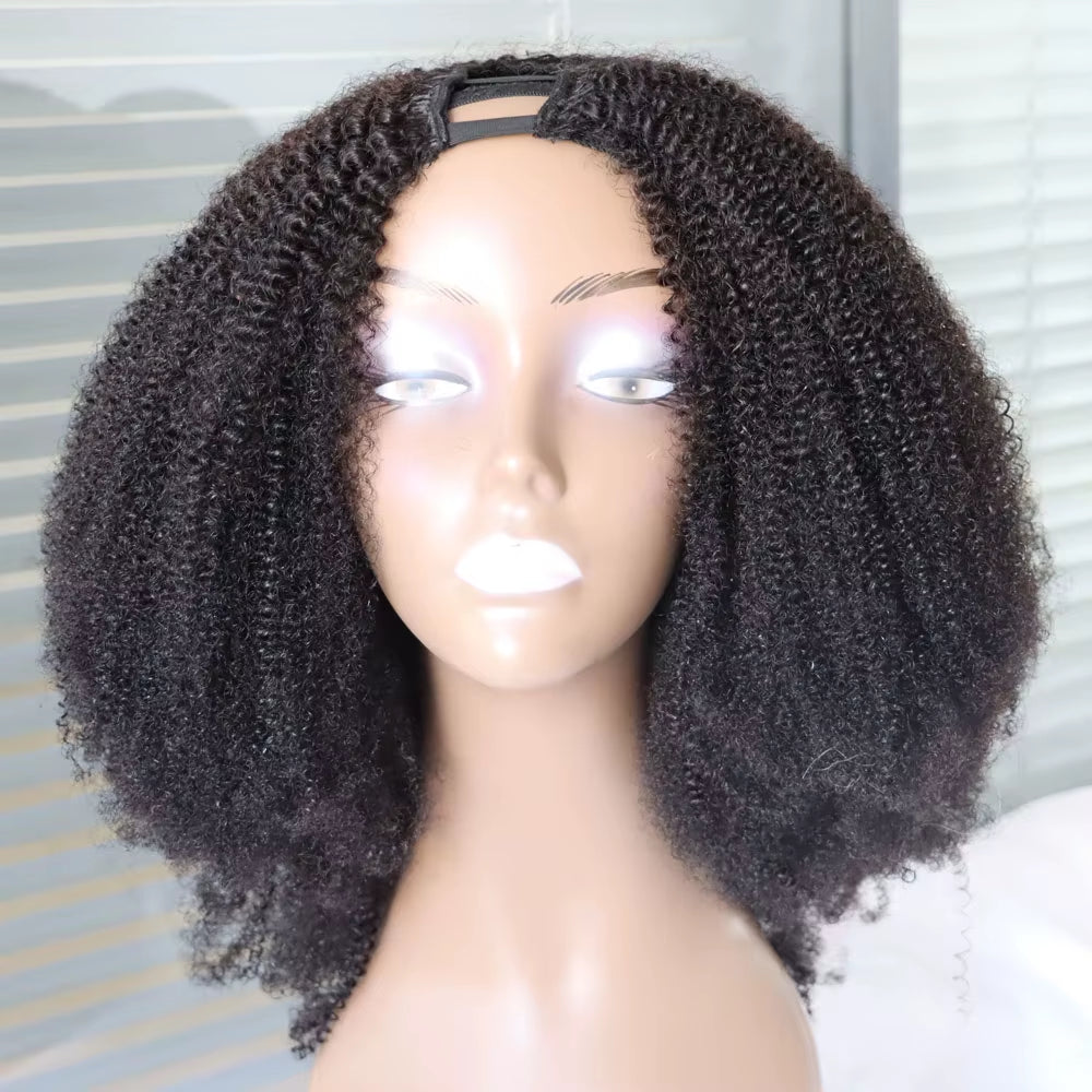 Natural Black #1B Jet Black #1 Tight 4C Afro Kinky Curly Virgin Remy Brazilian 100% Human Hair V U Part Machine Wig Black Women