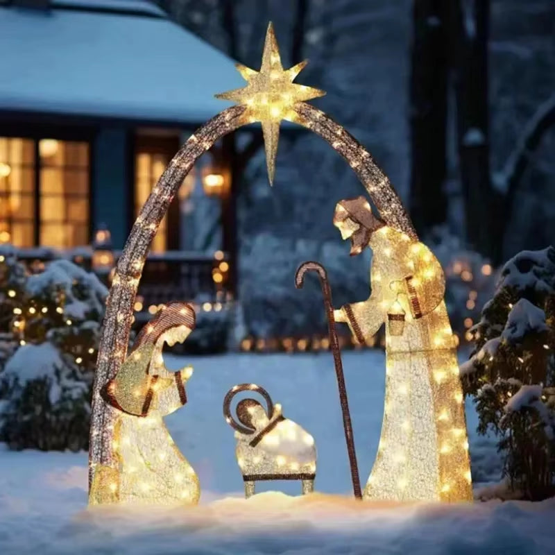 2024 New Waterproof with Light Nativity Scene 5.5FT Outdoor Lighted Nativity Scene Christmas Decoration Easter Yard Decoration