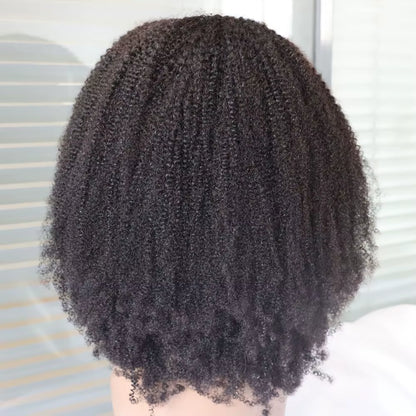 Natural Black #1B Jet Black #1 Tight 4C Afro Kinky Curly Virgin Remy Brazilian 100% Human Hair V U Part Machine Wig Black Women