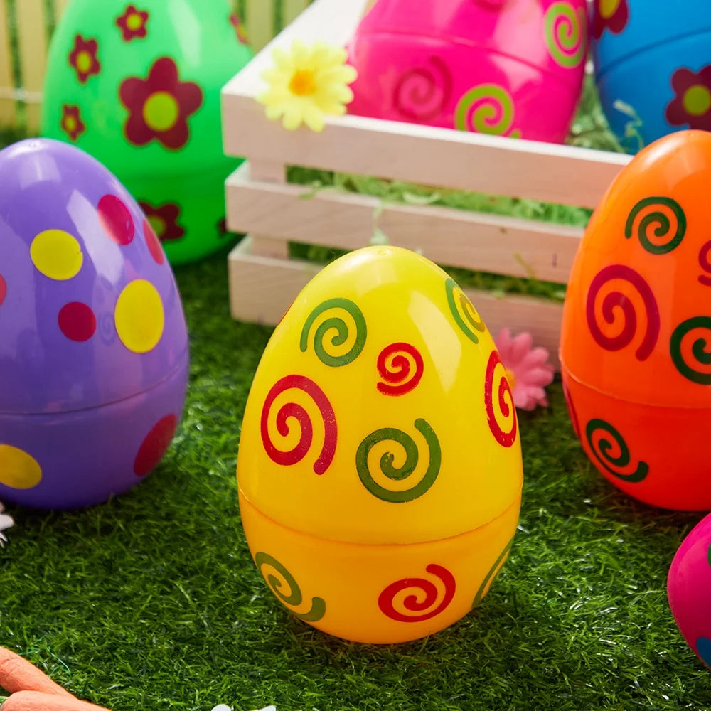 12 Pcs Large Printed Easter Eggs, 6" Jumbo Plastic Empty Fillable for Easter Egg Hunt, Basket Stuffers/Fillers, Filling Treats, Party Favors Supplies, Classroom Prizes
