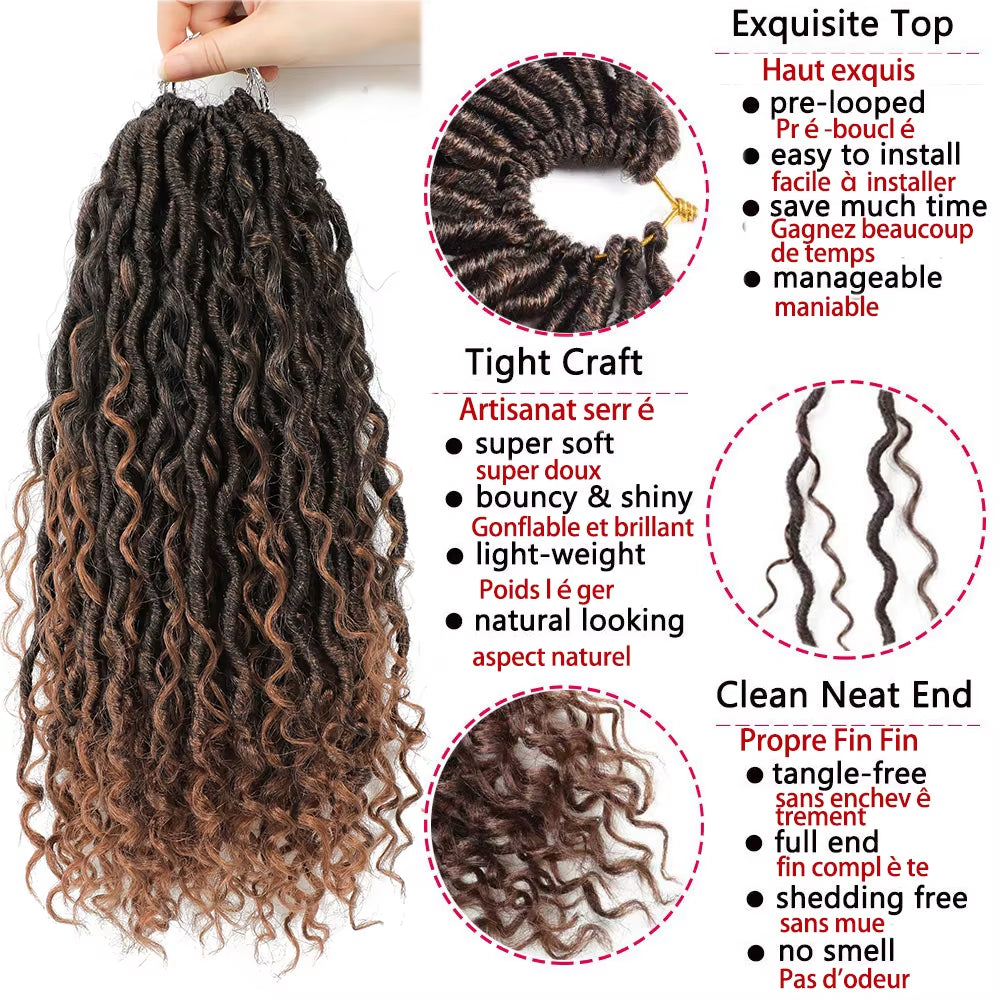 Synthetic Crochet Braids Hair Passion Twist River Goddess Braiding Hair Extension Ombre Brown Faux Locs with Curly Hair X-TRESS