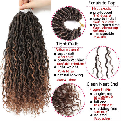 Synthetic Crochet Braids Hair Passion Twist River Goddess Braiding Hair Extension Ombre Brown Faux Locs with Curly Hair X-TRESS