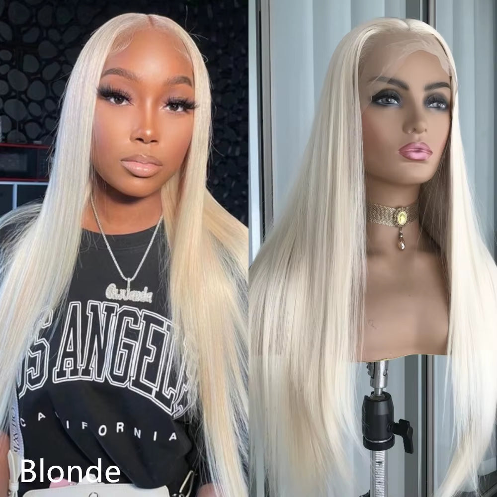 Highlight Brown 13X4 Lace Front Wig Long Straight Synthetic Lace Wigs for Women Middle Part Highlight Blonde Balayage Lace Wig
