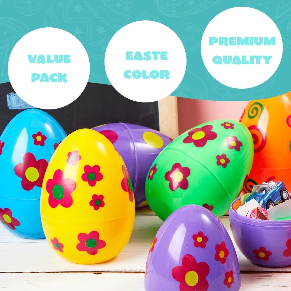 12 Pcs Large Printed Easter Eggs, 6" Jumbo Plastic Empty Fillable for Easter Egg Hunt, Basket Stuffers/Fillers, Filling Treats, Party Favors Supplies, Classroom Prizes