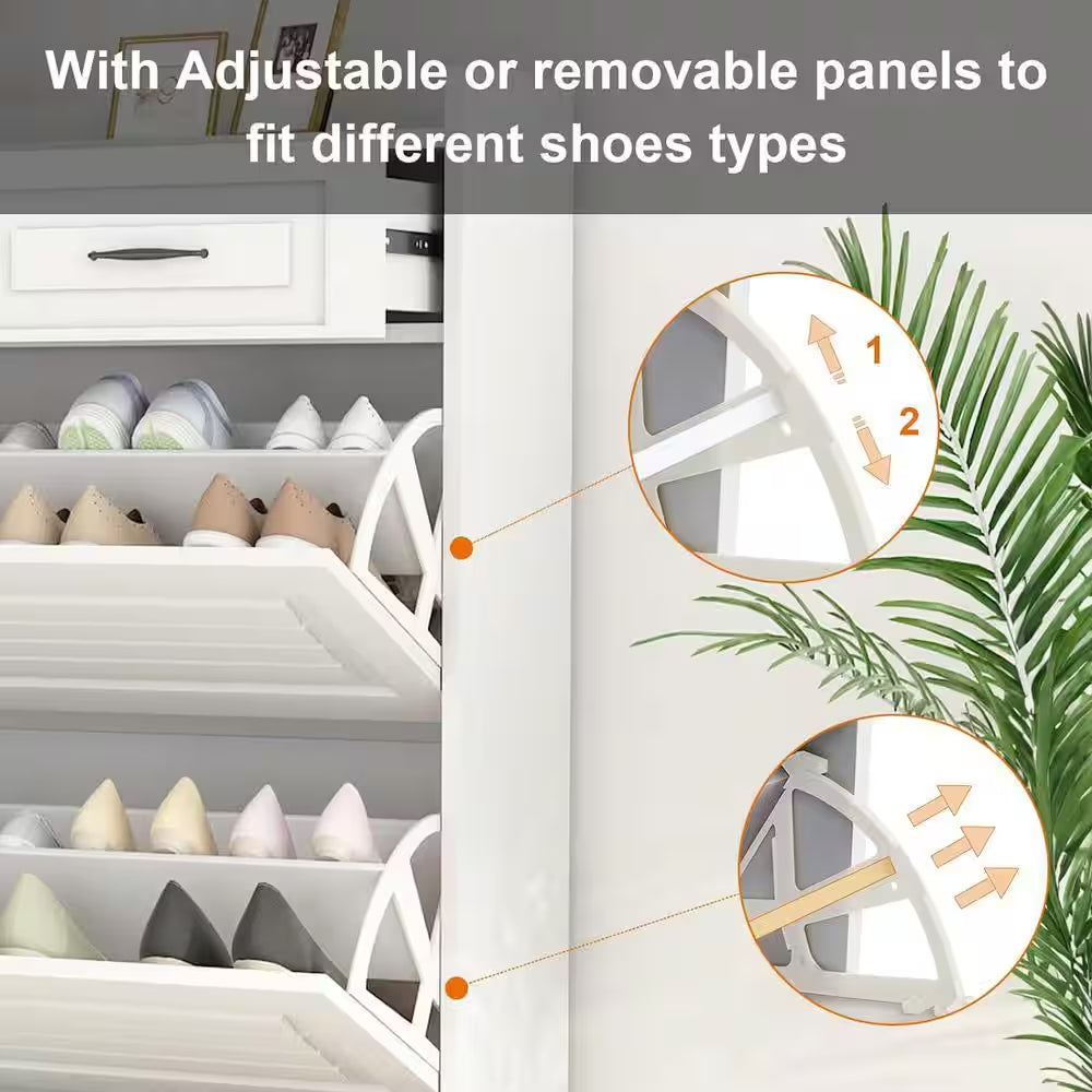 31.5 In. W X 47 In. H 24-Pair White Wood Foldable Shoe Storage Cabinet with 3-Doors 2-Drawers Shoe Rack Organizer