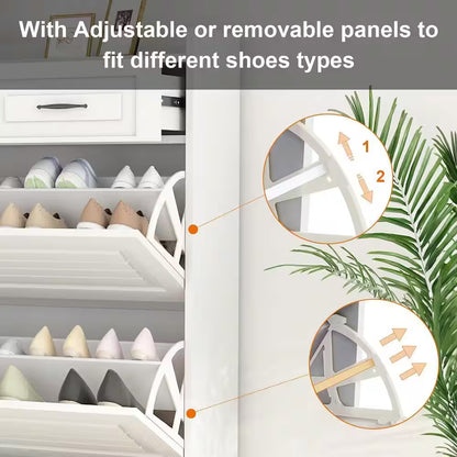 31.5 In. W X 47 In. H 24-Pair White Wood Foldable Shoe Storage Cabinet with 3-Doors 2-Drawers Shoe Rack Organizer