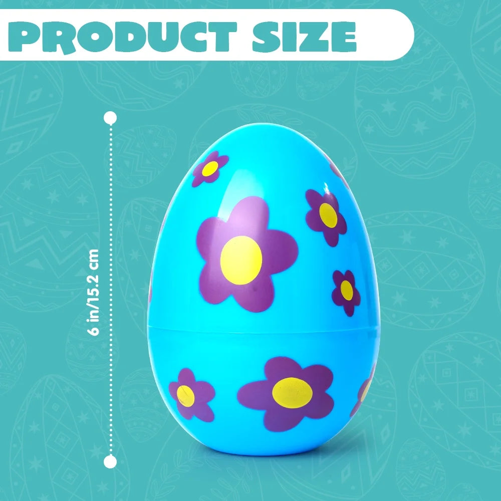 12 Pcs Large Printed Easter Eggs, 6" Jumbo Plastic Empty Fillable for Easter Egg Hunt, Basket Stuffers/Fillers, Filling Treats, Party Favors Supplies, Classroom Prizes