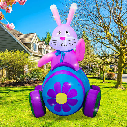 4Ft Easter Inflatables Bunny Decorations with LED Lights，Happy Easter Bunny Blow up Yard Indoor Outdoor Holiday Decor