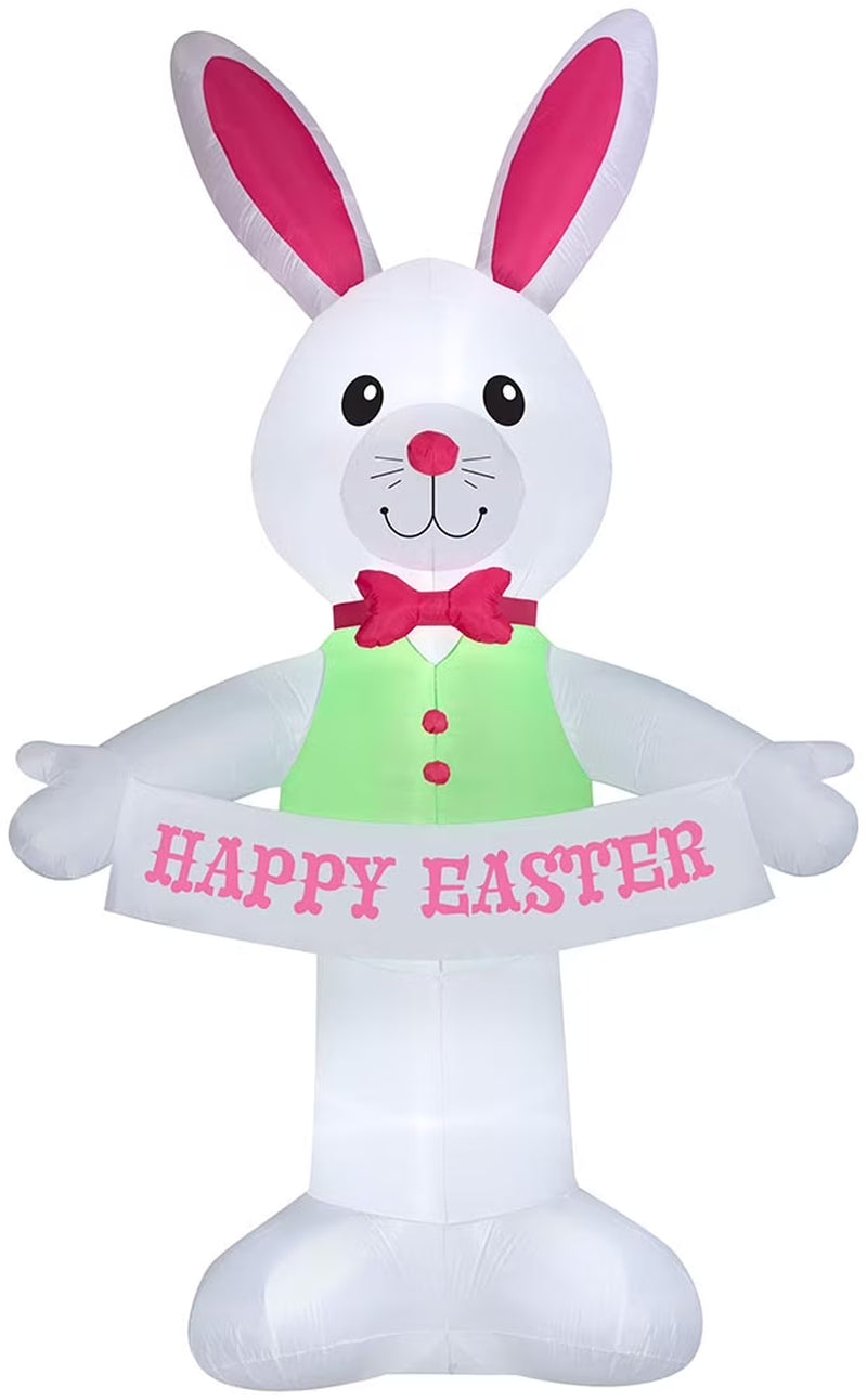 12.5'  Airblown Inflatable Giant Easter Bunny W/ Happy Easter Banner Yard Decoration