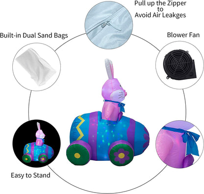 4Ft Easter Inflatables Bunny Decorations with LED Lights，Happy Easter Bunny Blow up Yard Indoor Outdoor Holiday Decor