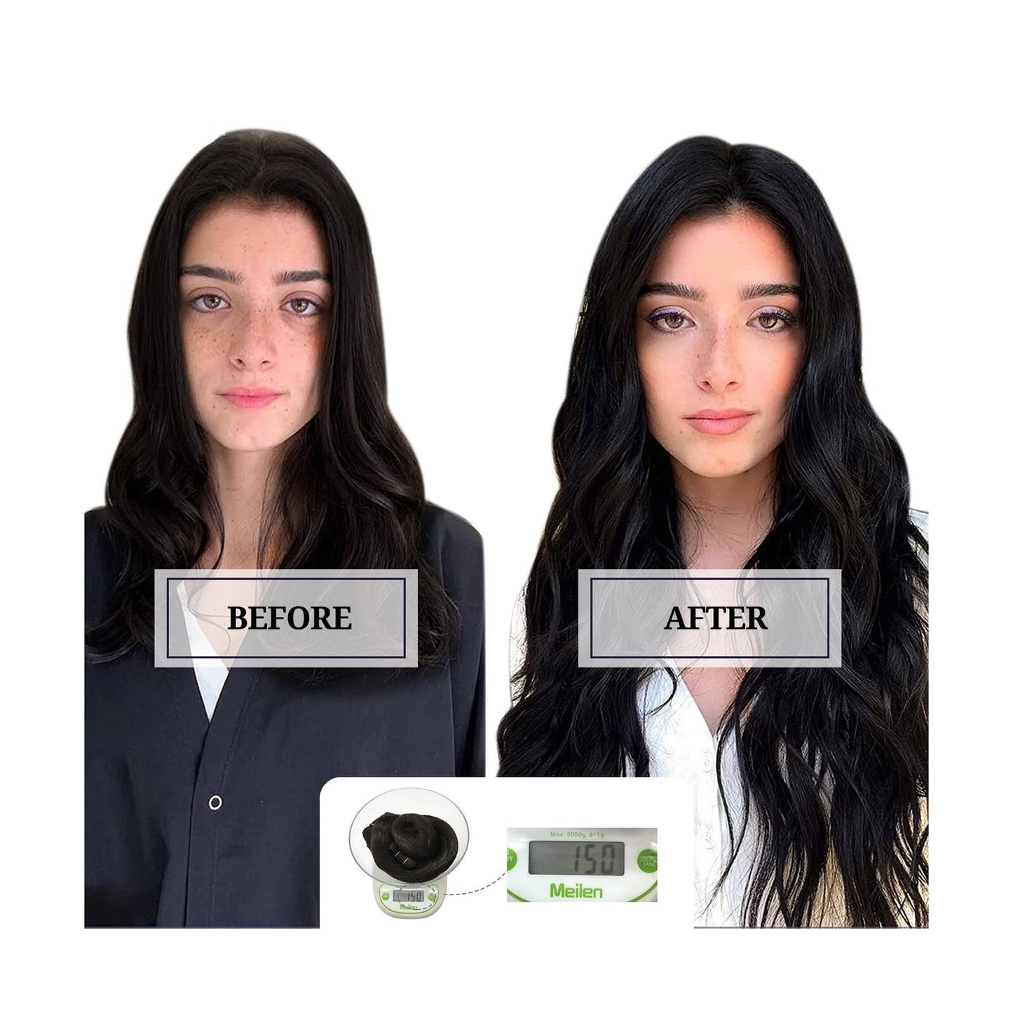 DOORES Hair Extensions Real Human Hair, Jet Black 150G 9Pcs 18 Inch, Clip in ...