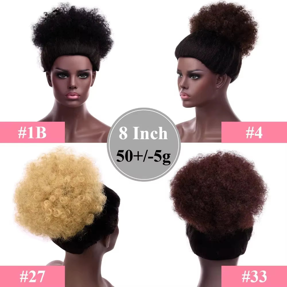 Synthetic Large Afro Puff Drawstring Ponytail Kinky Curly Hair Bun Piece with Clips in Updo Extensions for Black Women