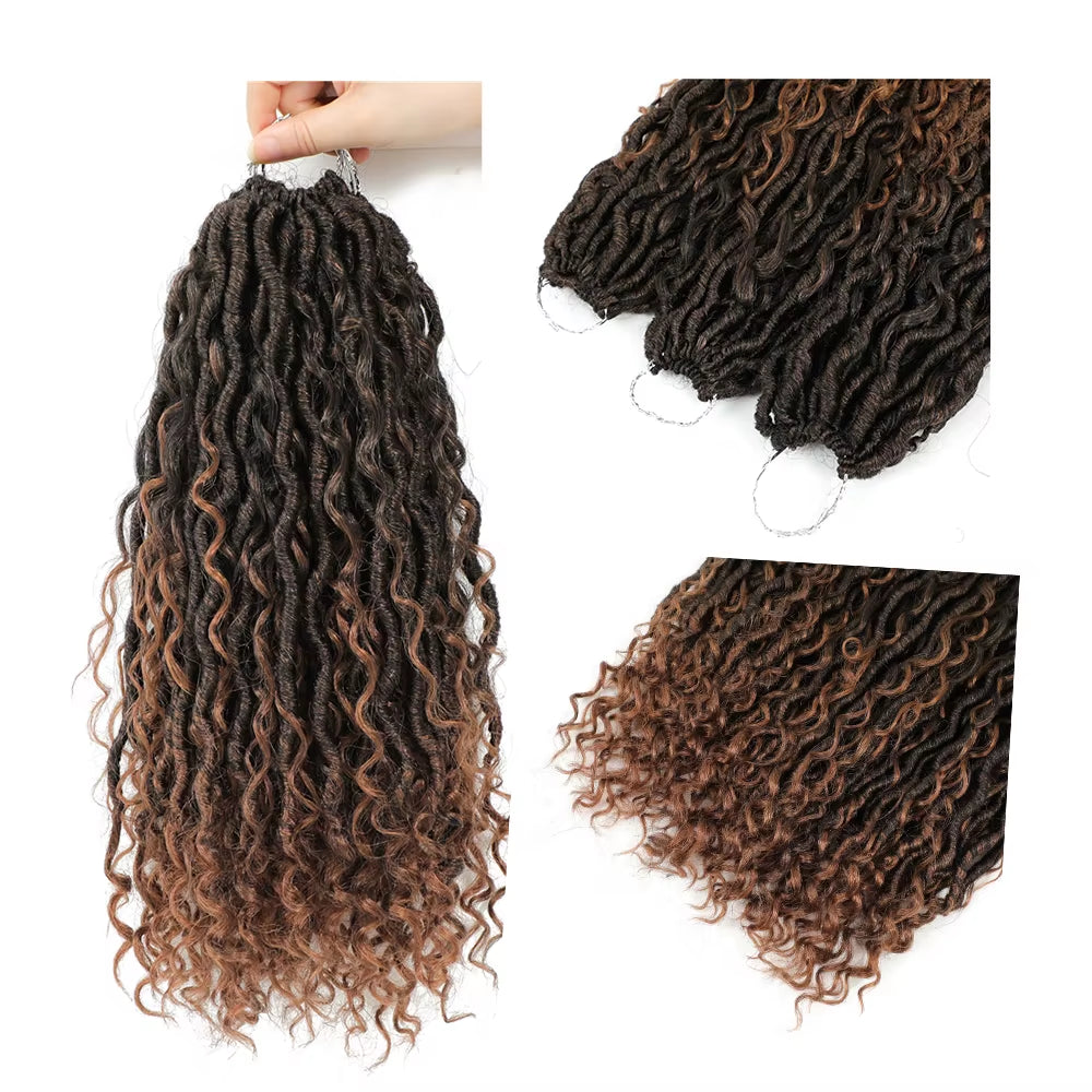 Synthetic Crochet Braids Hair Passion Twist River Goddess Braiding Hair Extension Ombre Brown Faux Locs with Curly Hair X-TRESS