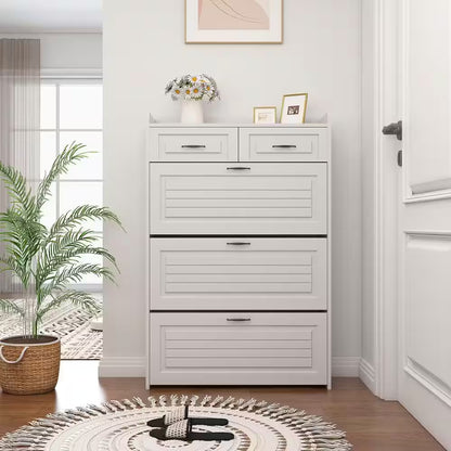 31.5 In. W X 47 In. H 24-Pair White Wood Foldable Shoe Storage Cabinet with 3-Doors 2-Drawers Shoe Rack Organizer