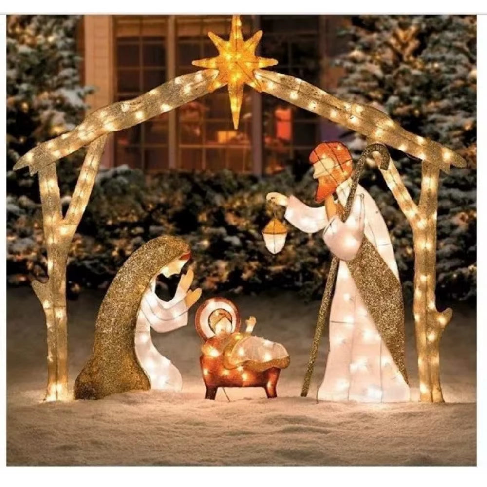 5.5FT Waterproof Outdoor Nativity Scene with Warm LED Lights, Christmas & Easter Yard Lawn Decor