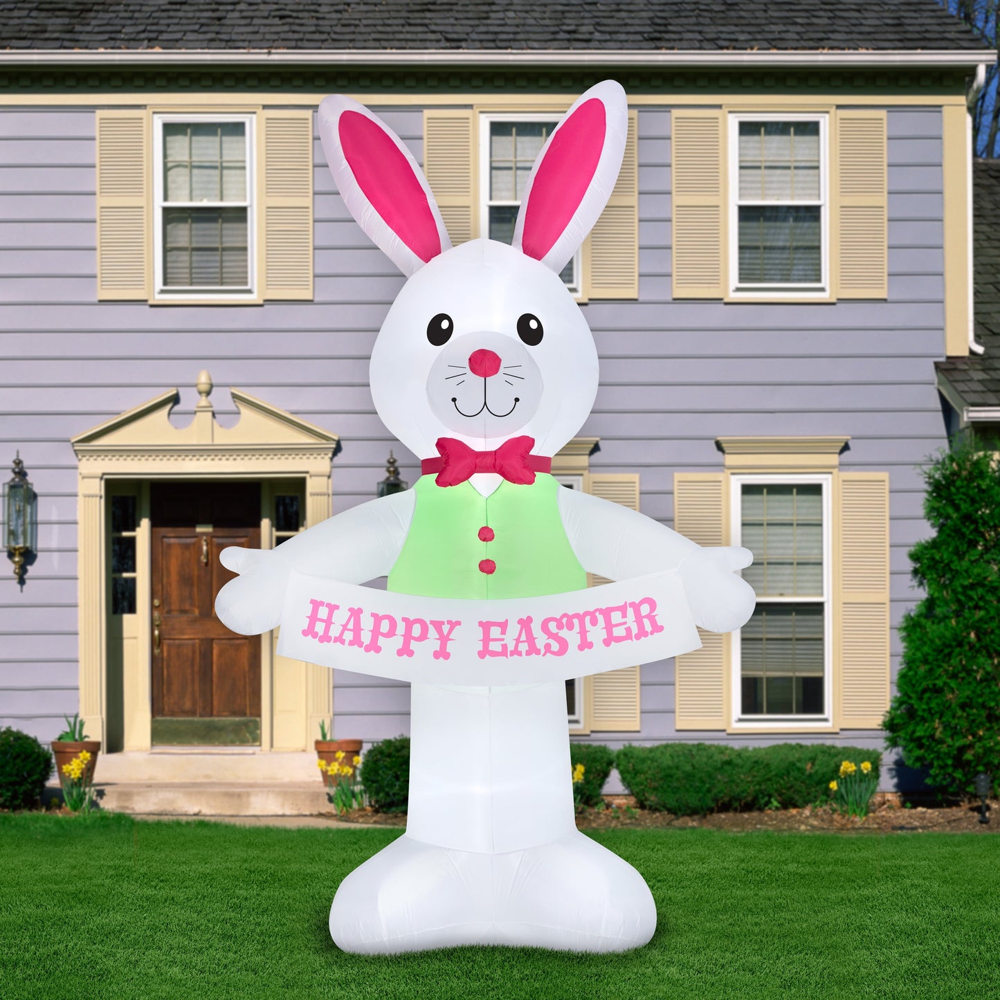 12.5'  Airblown Inflatable Giant Easter Bunny W/ Happy Easter Banner Yard Decoration