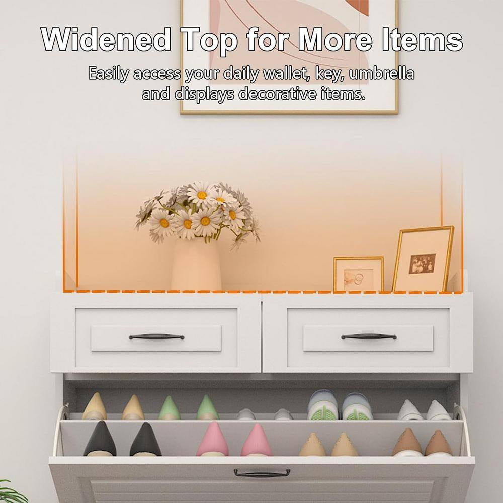 31.5 In. W X 47 In. H 24-Pair White Wood Foldable Shoe Storage Cabinet with 3-Doors 2-Drawers Shoe Rack Organizer