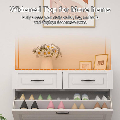 31.5 In. W X 47 In. H 24-Pair White Wood Foldable Shoe Storage Cabinet with 3-Doors 2-Drawers Shoe Rack Organizer