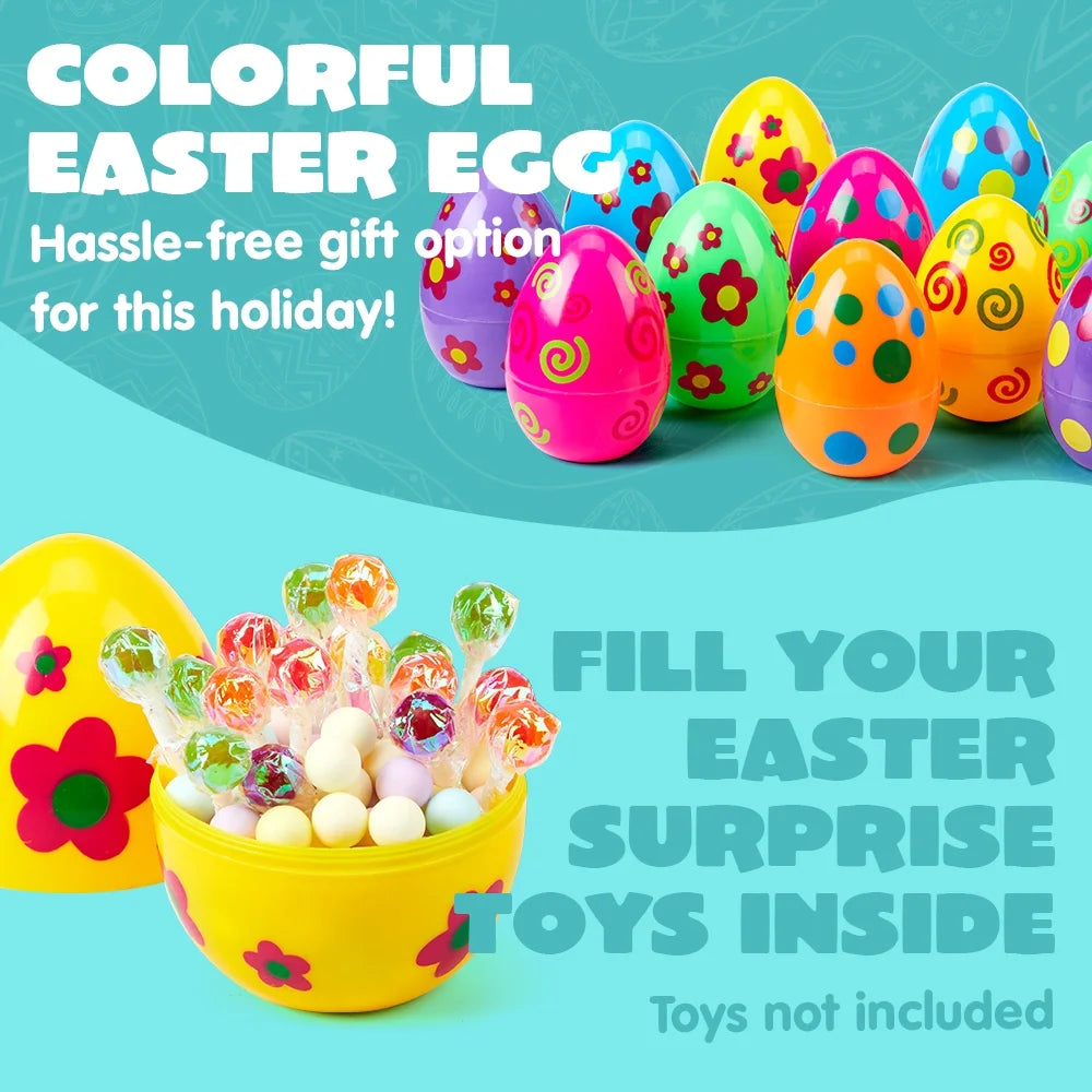 12 Pcs Large Printed Easter Eggs, 6" Jumbo Plastic Empty Fillable for Easter Egg Hunt, Basket Stuffers/Fillers, Filling Treats, Party Favors Supplies, Classroom Prizes