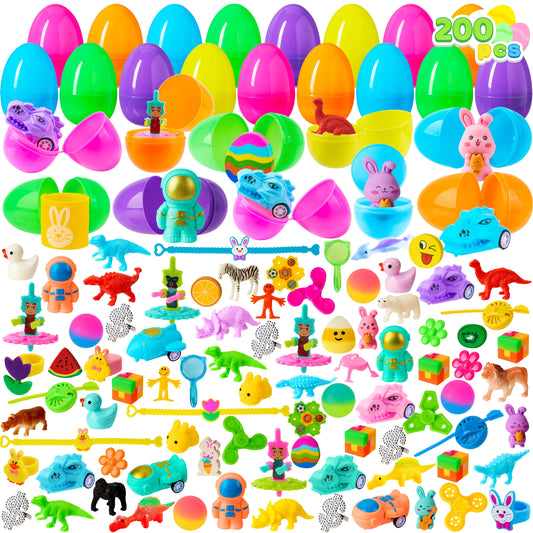 200 Packs Prefilled Easter Eggs with Assorted Toys,2.3" Easter Egg Bulk for Kids,Easter Eggs Hunt Events,Basket Stuffers Fillers,Classroom Prize Supplies