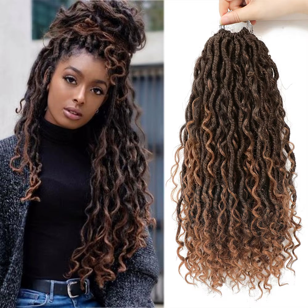 Synthetic Crochet Braids Hair Passion Twist River Goddess Braiding Hair Extension Ombre Brown Faux Locs with Curly Hair X-TRESS