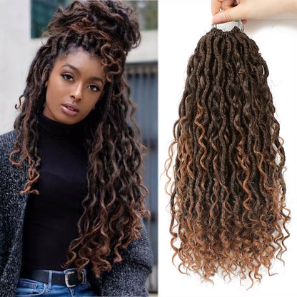 Synthetic Crochet Braids Hair Passion Twist River Goddess Braiding Hair Extension Ombre Brown Faux Locs with Curly Hair X-TRESS