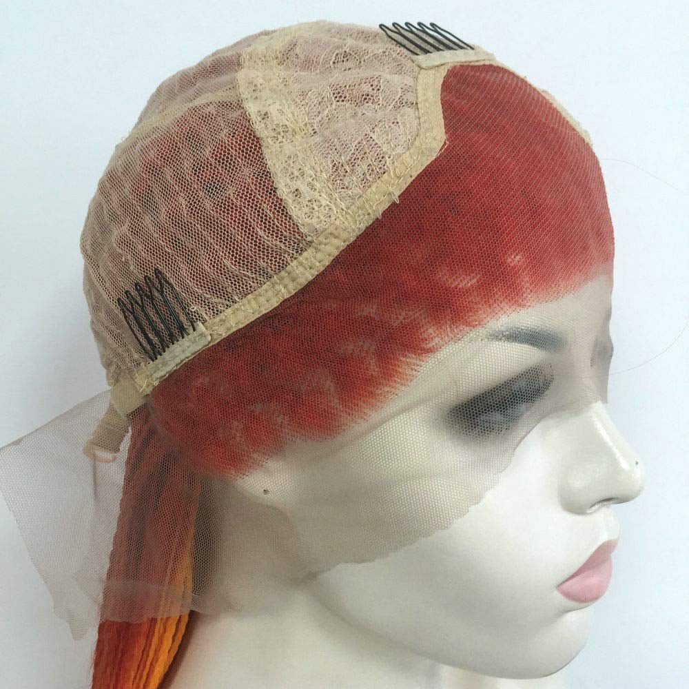 Long Braided Wig Ombre Orange Fluorescent Orange Braided Lace Front Wigs for Women Hand Knoted-Braided Hair Soft Braids Orange Glueless Synthetic Box Micro Braid Wig Cosplay Makeup Daily 24Inch