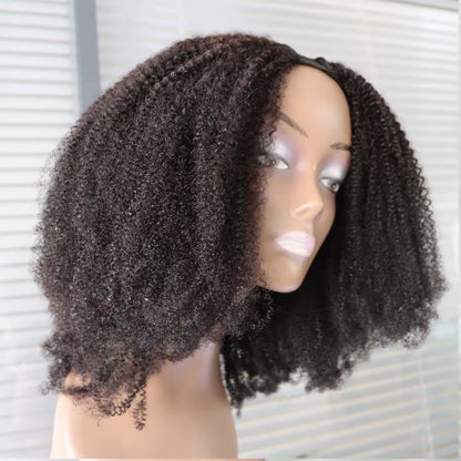 Natural Black #1B Jet Black #1 Tight 4C Afro Kinky Curly Virgin Remy Brazilian 100% Human Hair V U Part Machine Wig Black Women