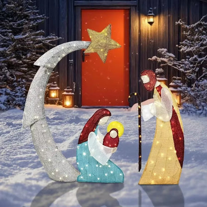 5.5FT Waterproof Outdoor Nativity Scene with Warm LED Lights, Christmas & Easter Yard Lawn Decor