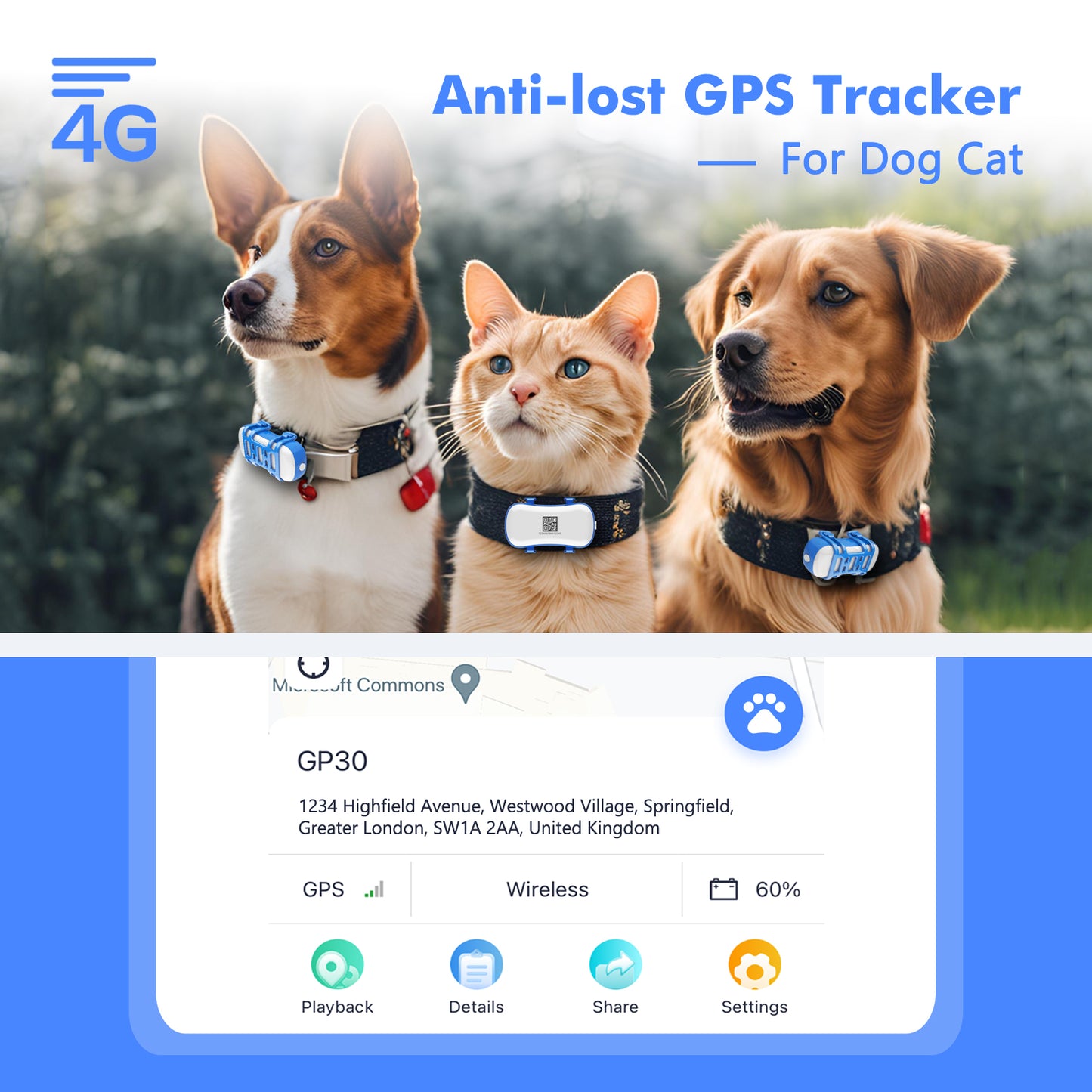 11.5X10.9X4.8 4G Dog Cat GPS Tracker - Waterproof Smart Locator With IOS Android App, Live Tracking & Light Sound Search, Free Trial Included