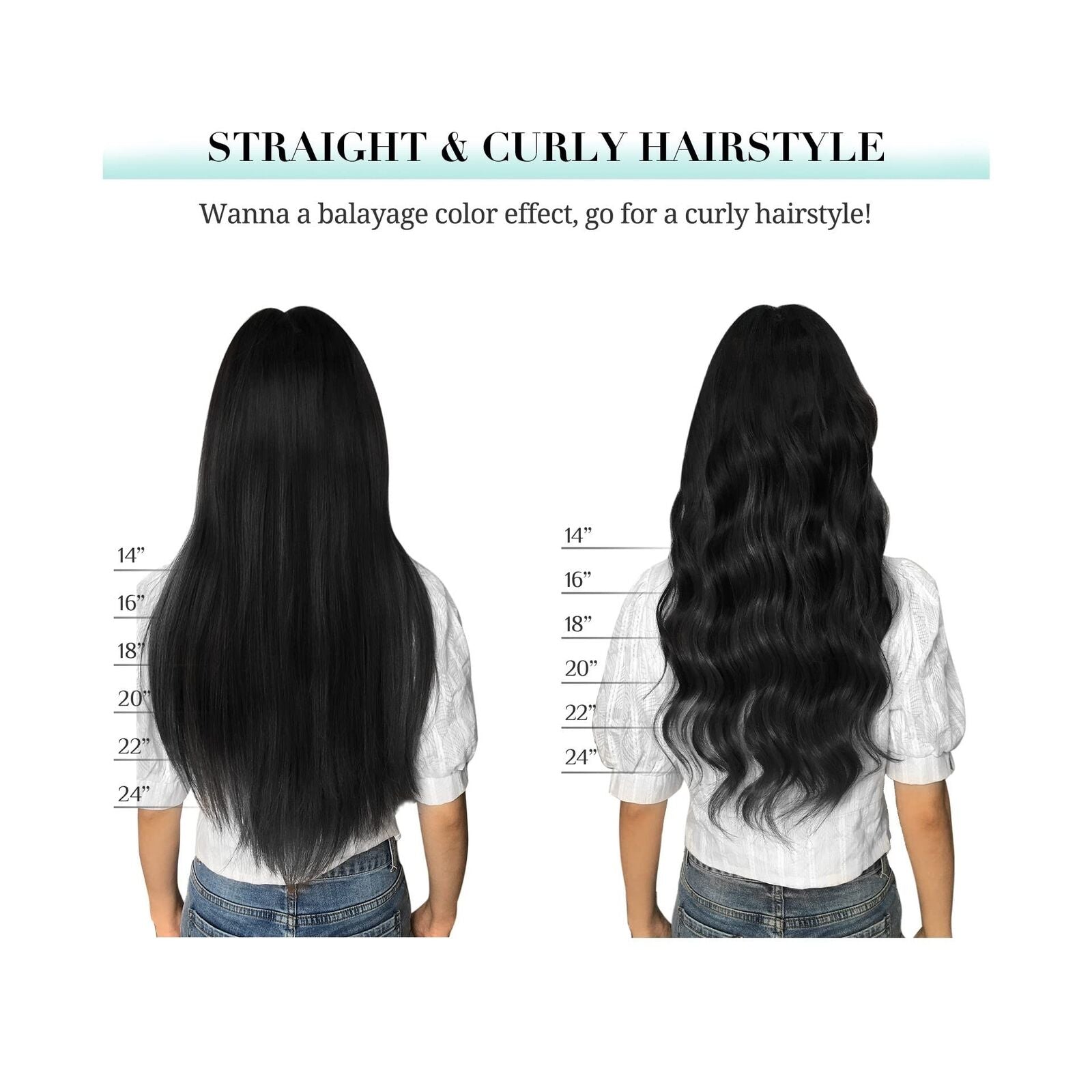 DOORES Hair Extensions Real Human Hair, Jet Black 150G 9Pcs 18 Inch, Clip in ...