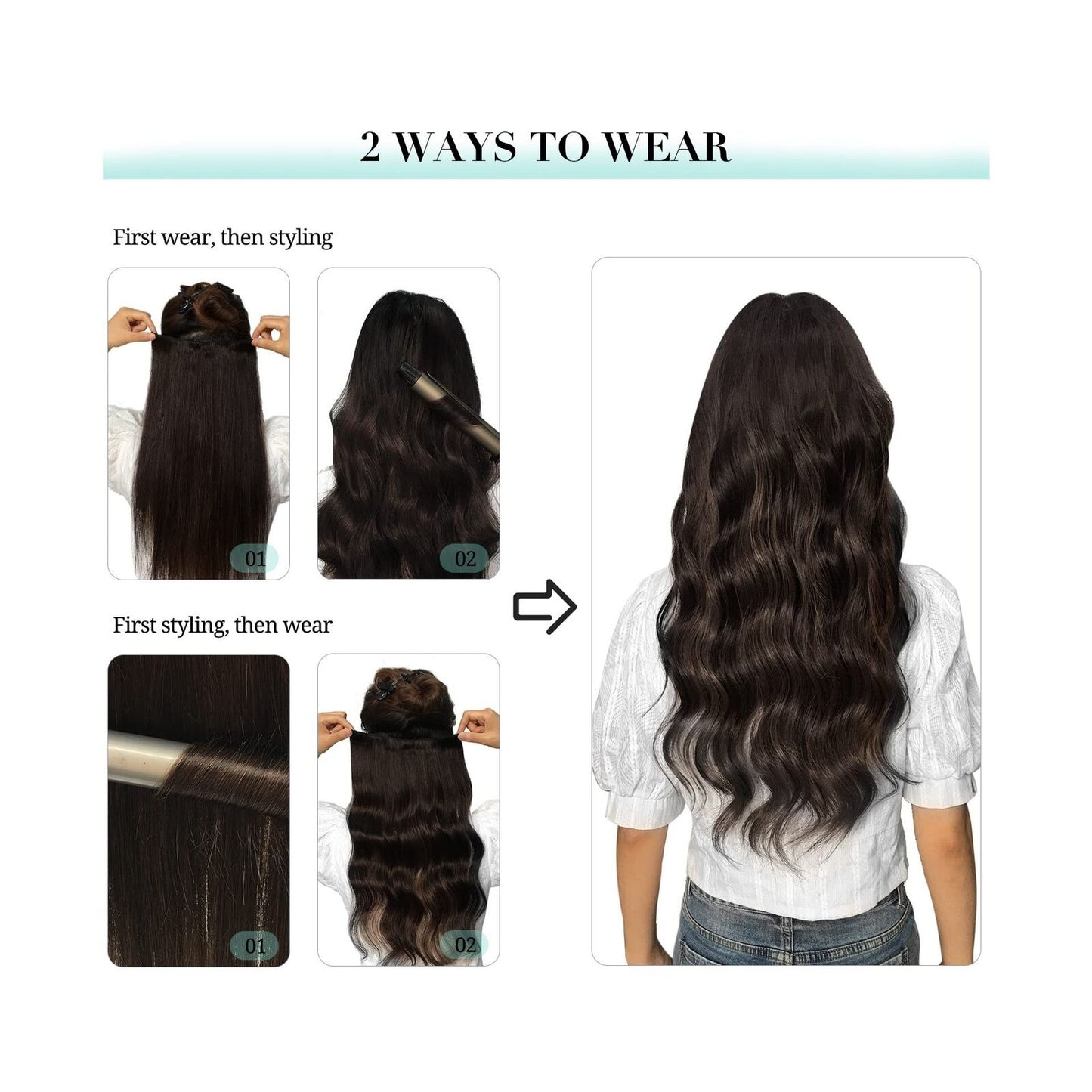 DOORES Hair Extensions Real Human Hair, Jet Black 150G 9Pcs 18 Inch, Clip in ...